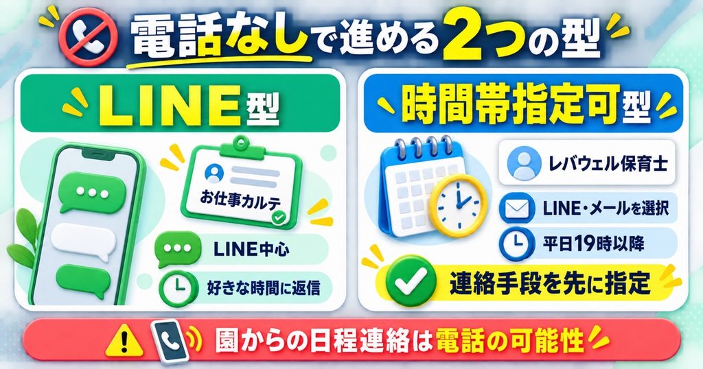 保育士転職を電話なしで進めたいなら「LINE型」か「時間帯指定可型」