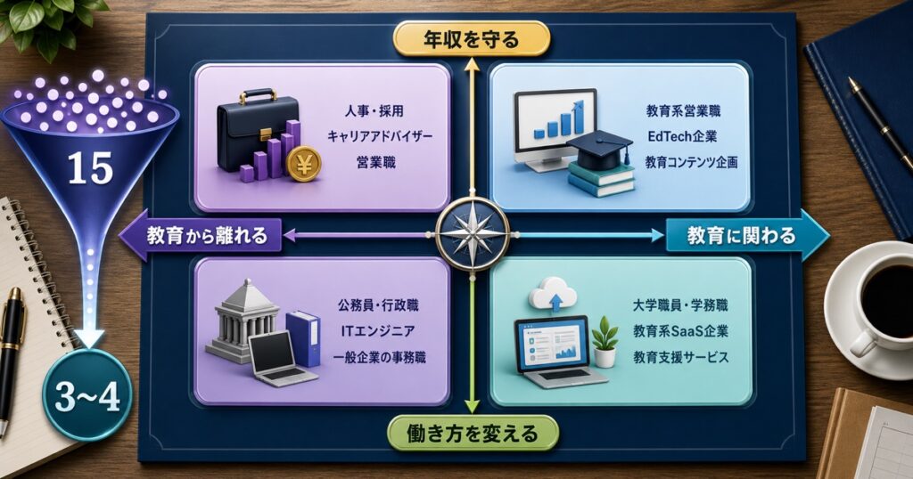 教員の転職先は「教育に関わるか」「年収を守るか」の2軸で絞り込もう